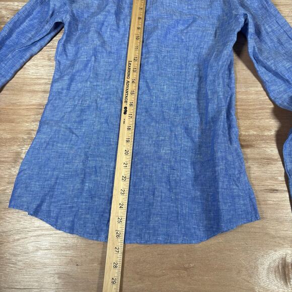 J.Crew Size 0 Perfect Solid Blue Linen Long Sleeve Button-Up Lightweight Shirt - Picture 5 of 6